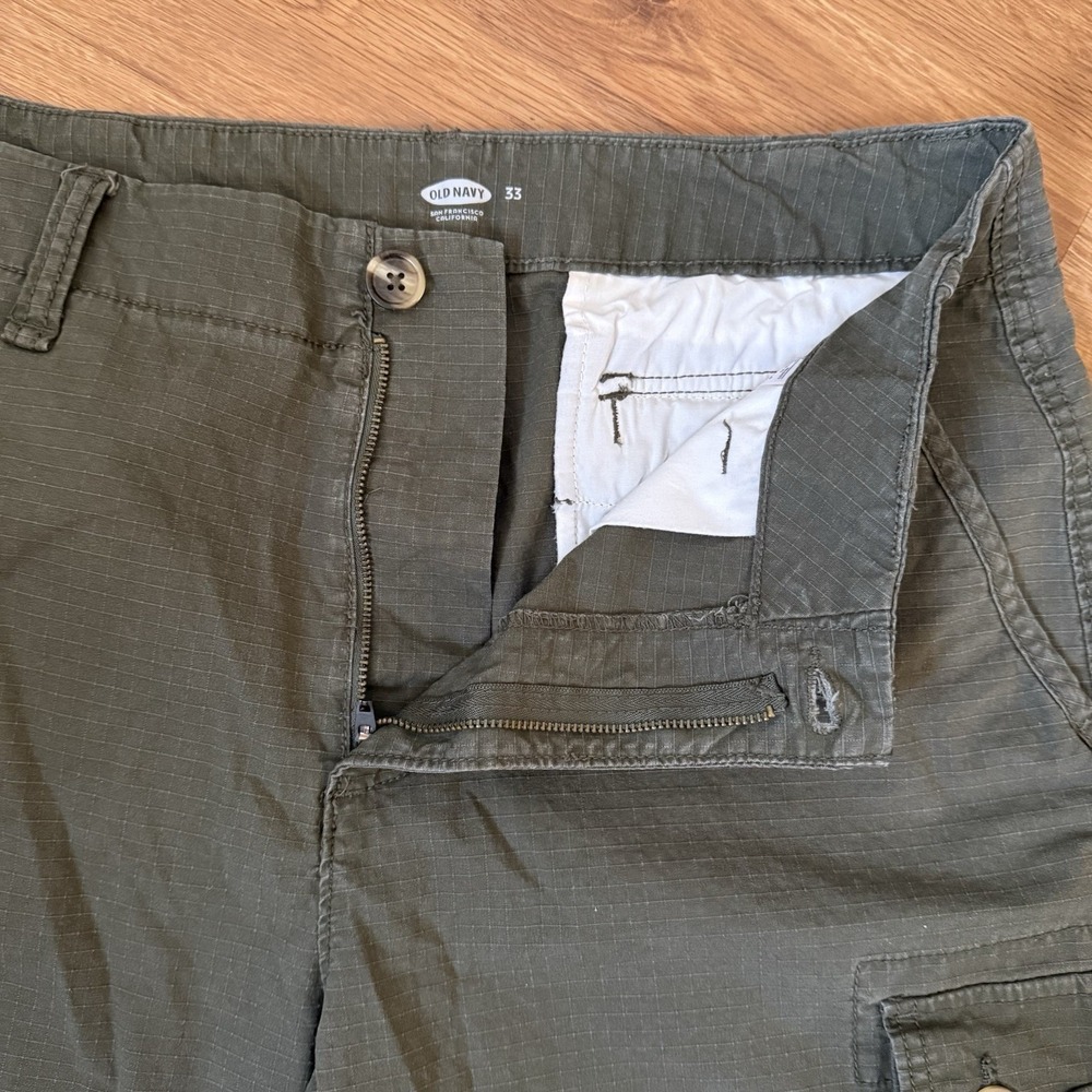 Old Navy Cargo Shorts Men's 33 Olive Green Cotton Flat‎ Front Rip Stop Grunge - Picture 4 of 7